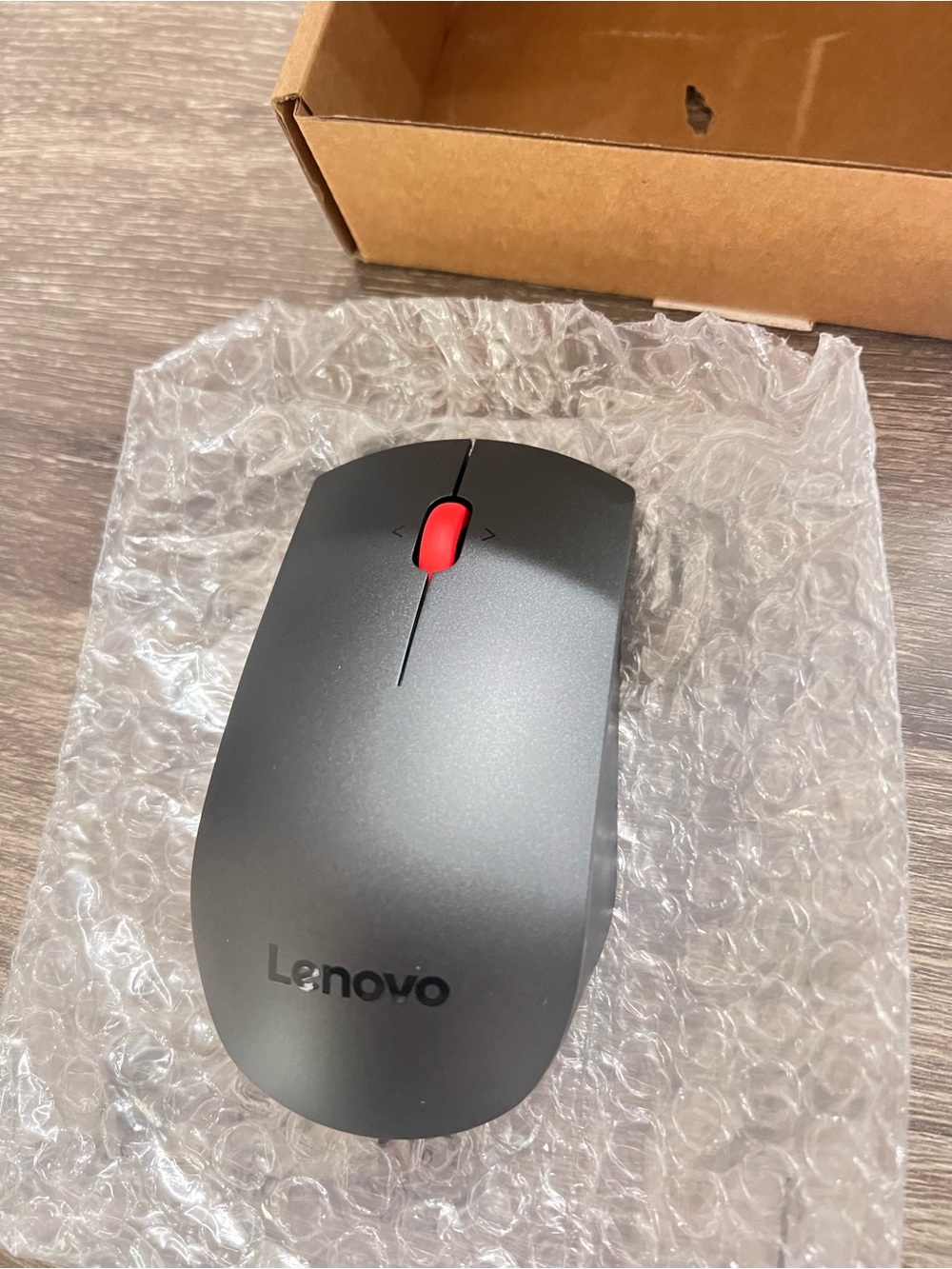 Lenovo Gray Wireless Mouse with Red Scroll Wheel